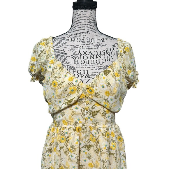 In Loom V-Neck Smocked Flutter Sleeve Mini Dress S Cottagecore Fairy Boho - Picture 2 of 8